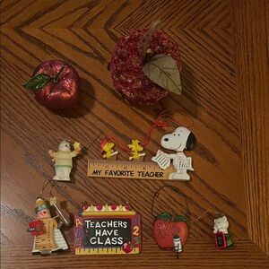 Vintage Teacher Themed Ornaments Set of 8, EUC
